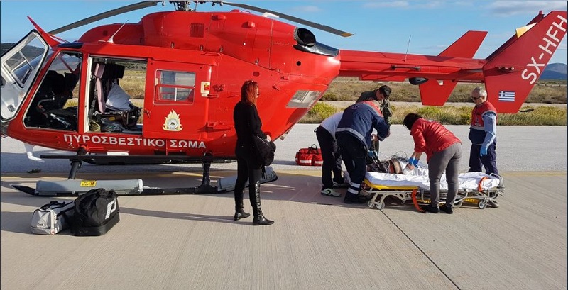 Με ελικόπτερο της πυροσβεστικής, λόγω αδυναμίας του ΕΚΑΒ, μεταφέρθηκε ασθενής ανδριώτης στην Αθήνα